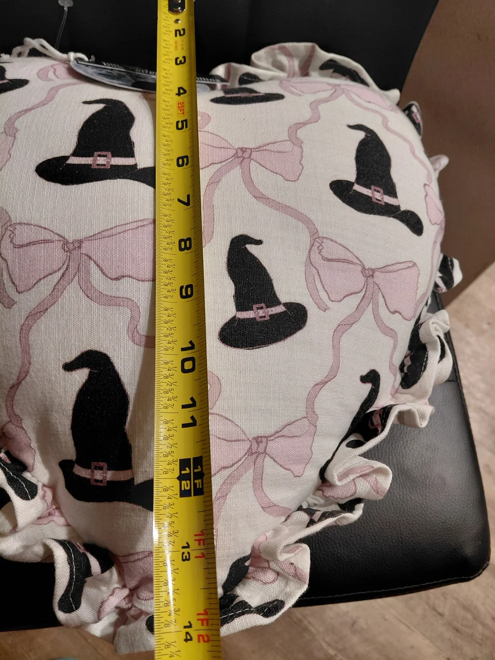 Heart Shaped Witch Hat Print Pillow - Pink & Black